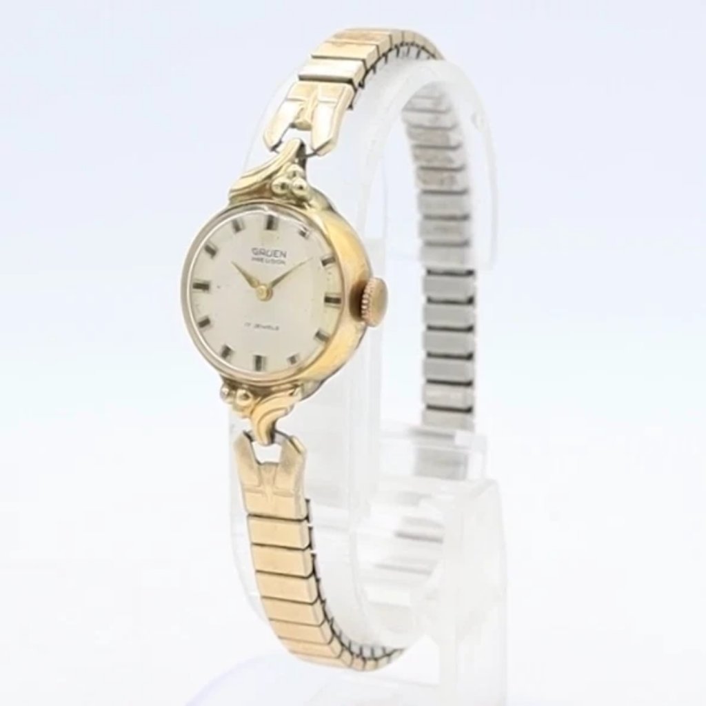 Vintage Gruen 225-412a Precision Ladies Mechanical Wristwatch N225r 10k Rgp